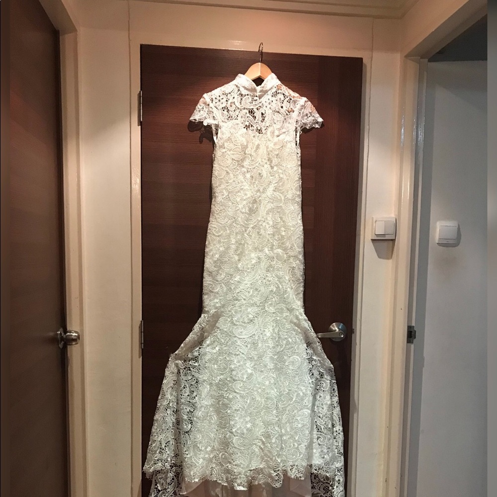 Red One Shoulder Wedding Dresses Sequined Fashion Lace Mermaid Bridal Wedding Gown main image 1